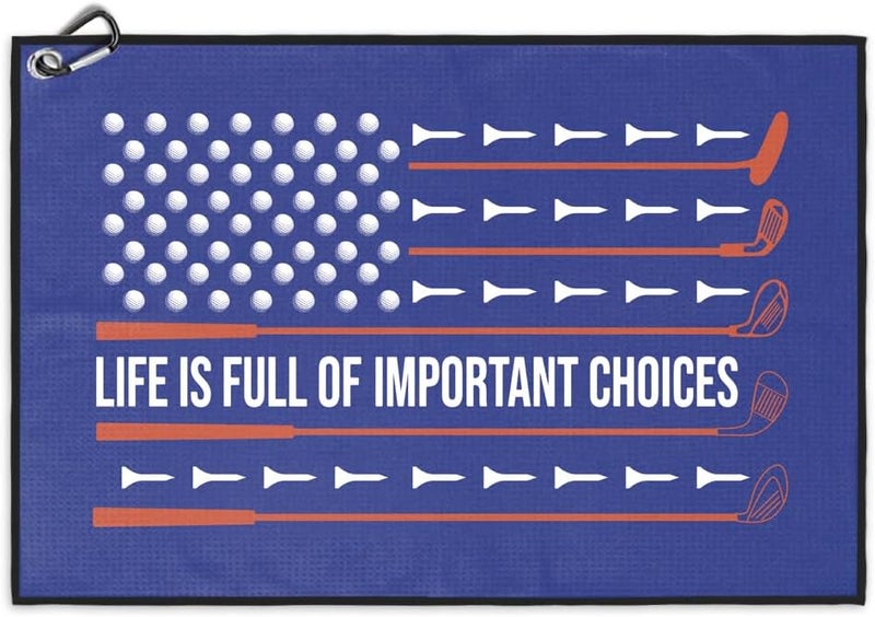 Msticey Life is Full of Important Choices Printed Microfiber Golf Towel with Clip, Great Golf Gifts for Dad Mom, Father's Day Golfer Birthday Retirement Gifts, Golf Accessories Veterans Day Gifts - Image 1